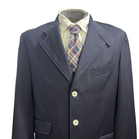 Etro Milano Italy Sz 52 IT 42 US Navy Blue 100 % Wool Jacket Blazer FLAW - Picture 2 of 16